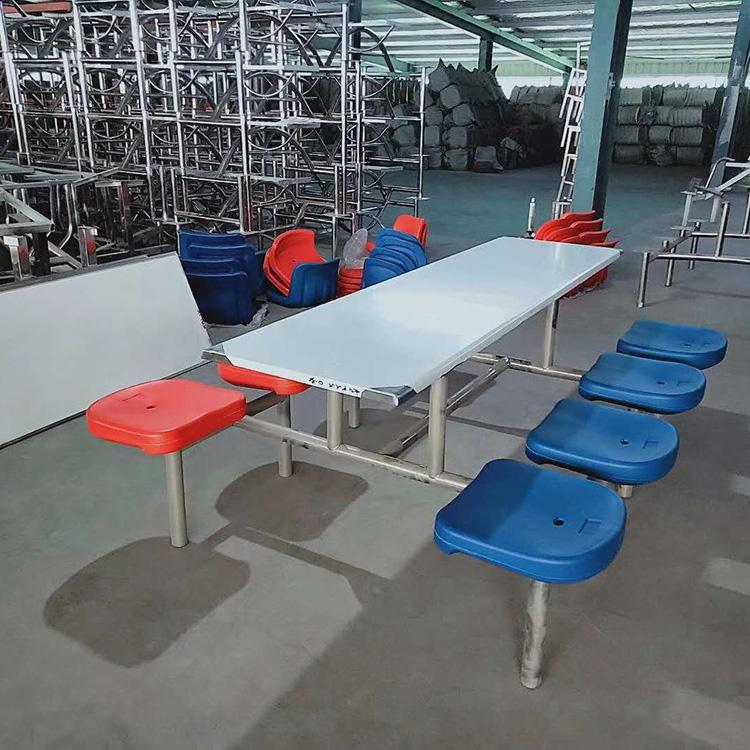 广杰定制供应食堂连体餐桌椅 不锈钢食堂餐桌椅 员工饭堂桌椅