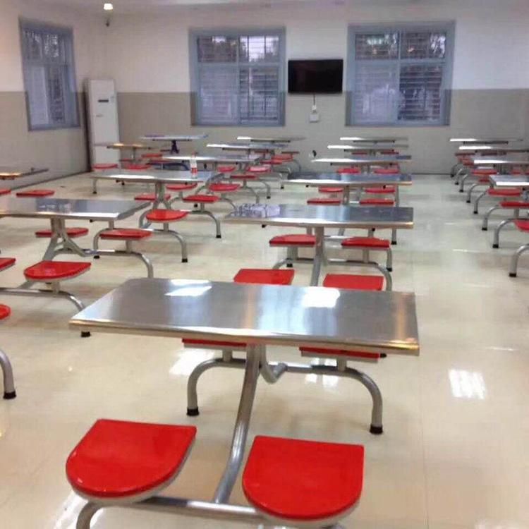 学校食堂餐桌椅 玻璃钢连体饭桌 餐桌椅供应商