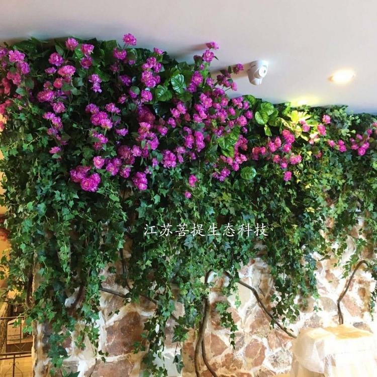 江苏菩提 扬州网红餐厅拍照植物墙 玫瑰花背景墙 假花背景墙 火锅店植物墙