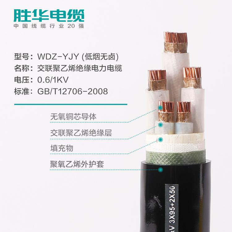 胜华电缆   WDZ-YJY低烟无卤铜缆 16-400平方 1/2/3/4/5芯 阻燃铜电力电缆 国标厂家直销  电缆价格 电缆厂家 电缆型号