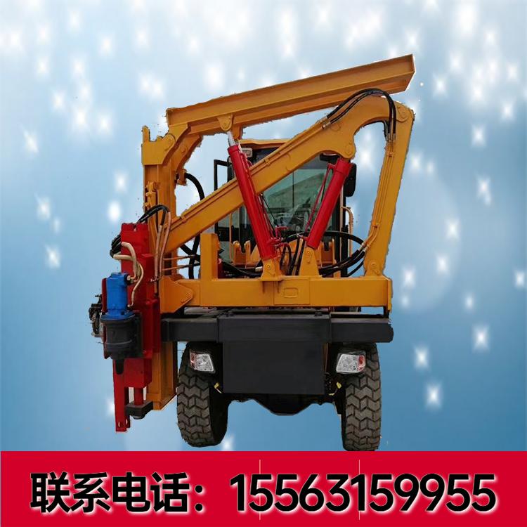高速公路打桩机 防撞护栏打桩机 四轮全液压打桩机 波形护栏打桩机
