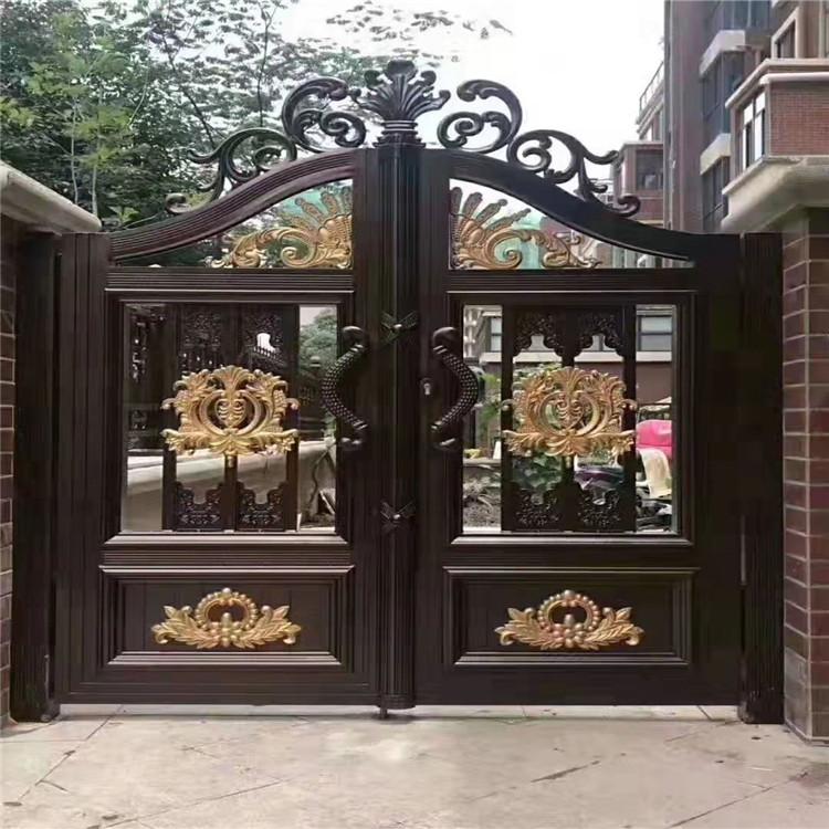 欧式别墅庭院双开大门 简约铝艺电动入户安全铸铝门定做
