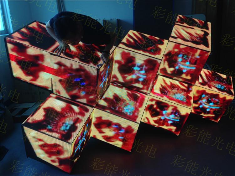 酒吧DJ魔方3D显示屏 3D魔方LED DJ屏 - LED酒吧屏 动感3D魔方酒吧夜场LED大屏幕  led异形屏-dj台屏-3D画面魔方屏 酒吧dj台-酒吧异形led显示屏-led弧形屏幕 彩能光电
