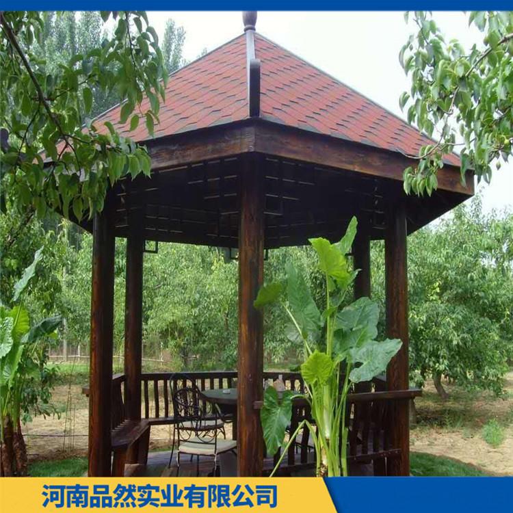 八角景观凉亭木制结构中式 公园碳化木凉亭定做 郑州品然防腐木厂家