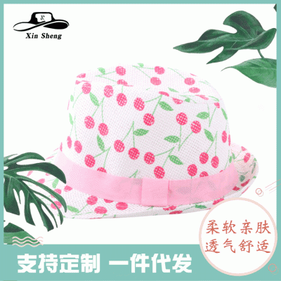 韩版新款儿童帽可爱印花小礼帽旅游沙滩遮阳防晒草帽厂家直销