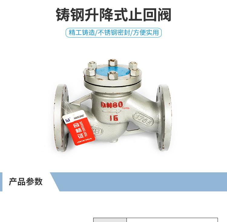 浩工 阀门铸钢升降式止回阀 H41H-16C DN32-DN300