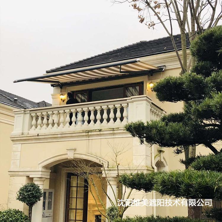 电动曲臂遮阳篷 电动加强版工字型曲臂棚 天津曲臂遮阳棚推荐厂家