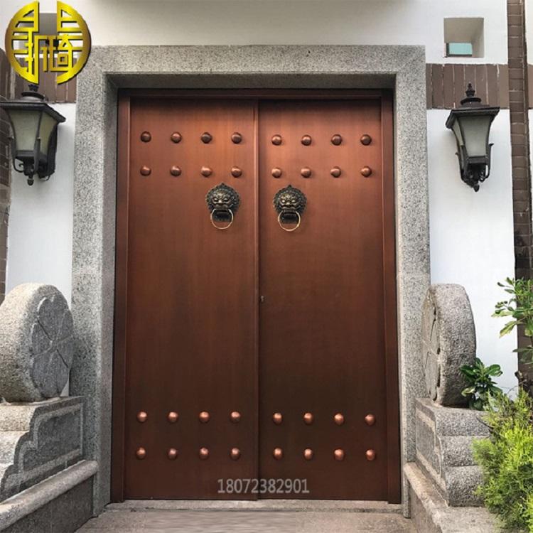 定制款仿古建筑大门中式院子门 高档别墅对开进户防盗门锌合金门