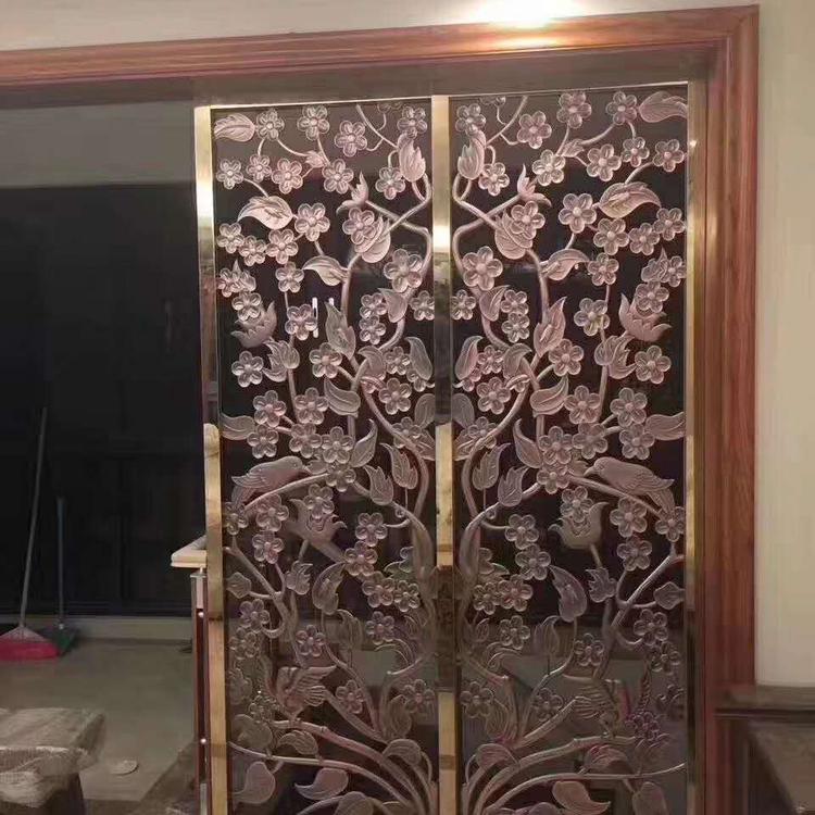 不锈钢屏风隔断铜铝板雕刻屏风隔断玄关铝合金背景墙屏风浮雕