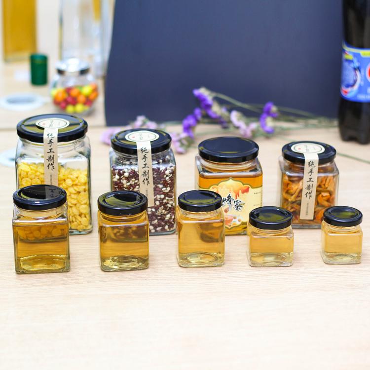 厂家直供批发_380ml高档四方蜂蜜瓶_酱菜燕窝罐头玻璃瓶密封罐_带盖食品包装瓶