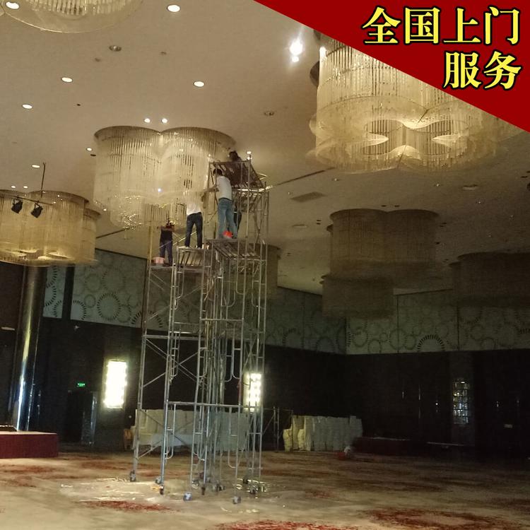 佛山高档宴会厅 会所KTV大厅室内装饰大型工程灯水晶吊灯清洁 专业清洗水晶灯云石灯等