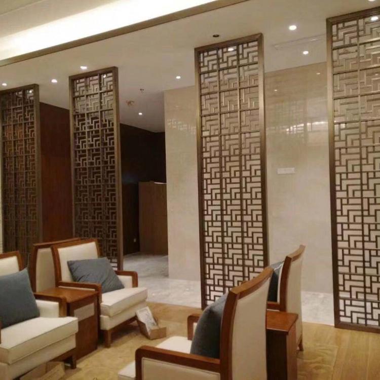定制现代中式不锈钢屏风隔断 餐厅酒店会所隔断屏风 金属花格屏风