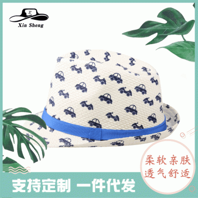 批发夏季儿童草帽 小礼帽爵士帽纸布帽子翘檐沙滩帽子防晒卷边
