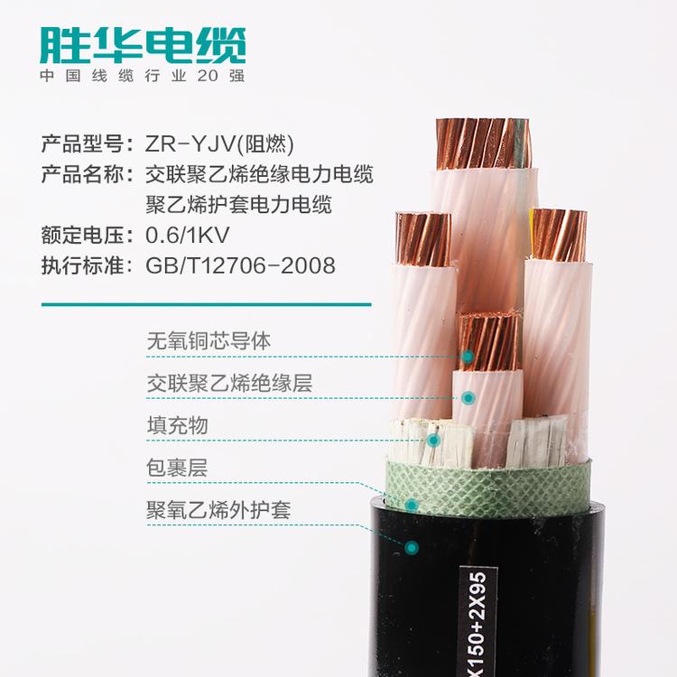 胜华电缆 ZR-YJV 0.6/1KV 阻燃铜电缆 10-400平方 2/3/4/5芯 铜芯国标线  电缆电线价格  河南生产厂家 库存现货