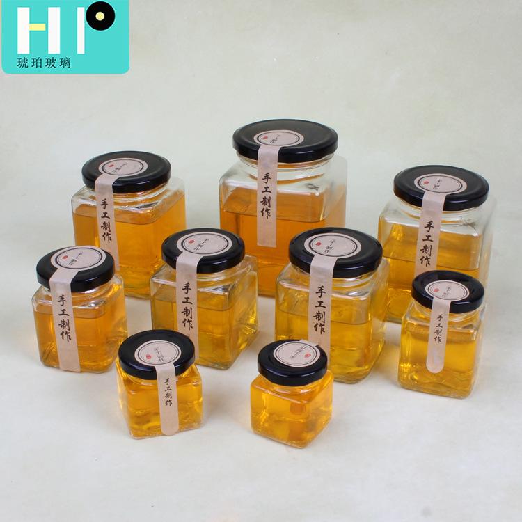 厂家直琥珀玻璃_500ml罐头瓶蜂蜜瓶_50ml四方辣椒酱玻璃瓶_密封酱菜瓶子_厨房储物罐多尺寸可选