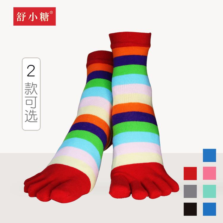 五指袜女分趾袜棉袜日韩中厚透气吸汗拼接条纹多色跨境四季款