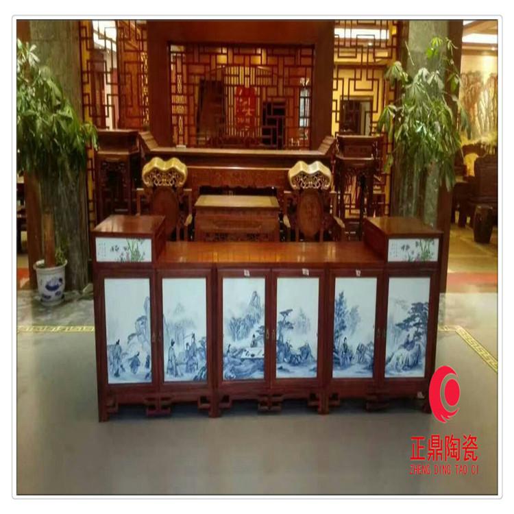 家具凳子镶嵌瓷片 家具柜子镶嵌青花瓷片
