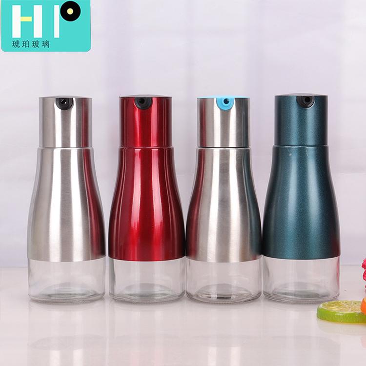 【厂家直供】琥珀玻璃_厨房调味罐用品_不锈钢油瓶香油瓶_玻璃调味料油壶瓶__定制不锈钢玻璃油瓶