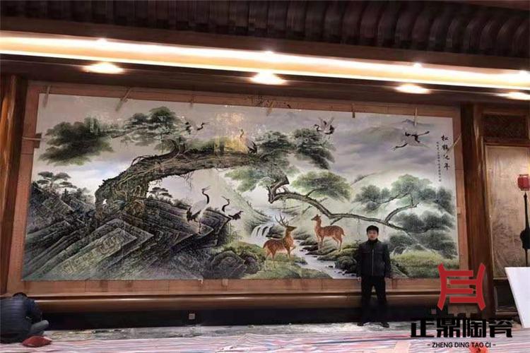 陶瓷壁画松鹤年年定制 瓷砖壁画文字图案定做
