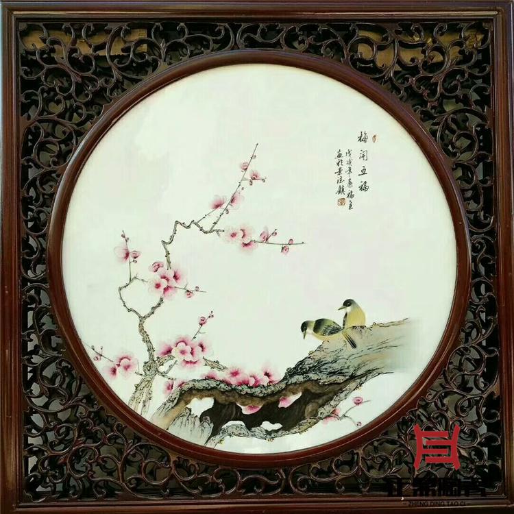 玄关镶嵌瓷板画 玄关结合瓷板画供应定制
