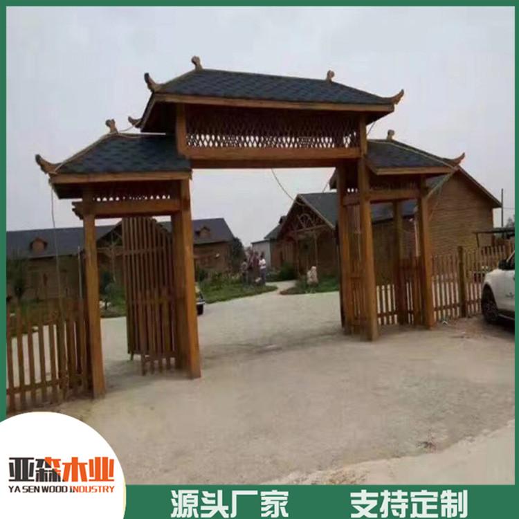 山西防腐木门头厂家 户外防腐木门头价格 碳化木门楼定制