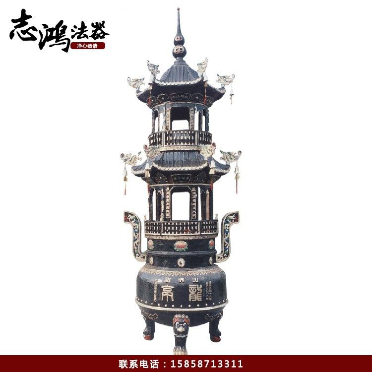 厂家直销定制大型寺庙宝鼎 铜雕三层佛教塔式宝鼎 性价比高