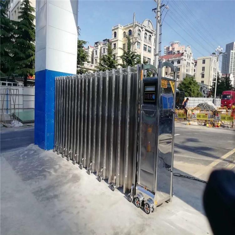 不锈钢电动门 厂家直销自动遥控收缩大门 工厂庭院学校无轨伸缩门