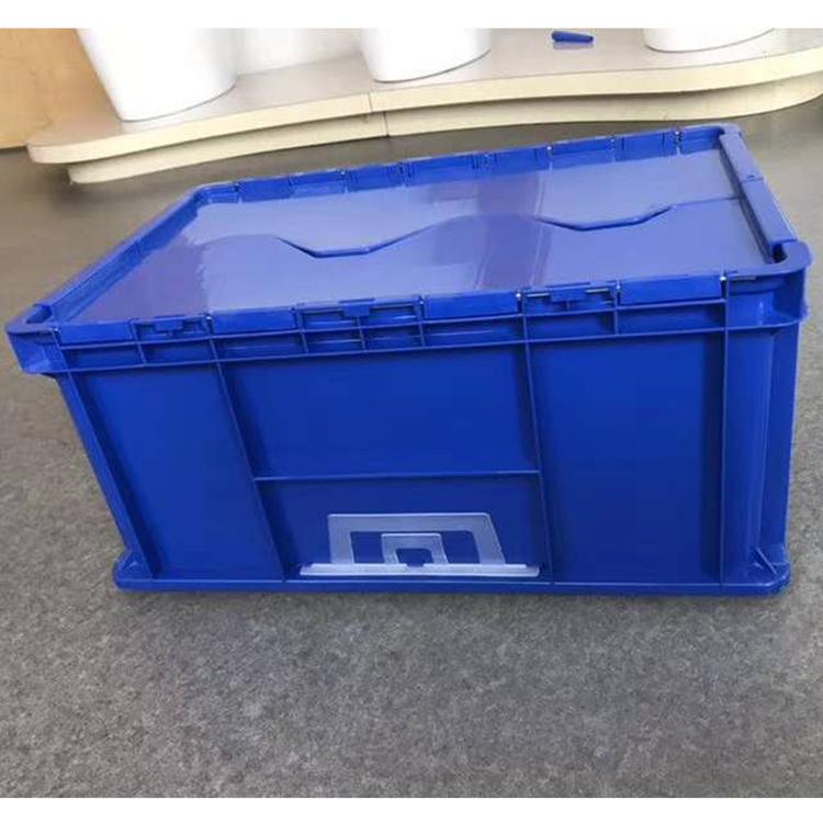 蓝色仓储冷链周转箱 加厚仓储塑胶箱 工业塑料周转箱 带盖斜插物流运输周转箱