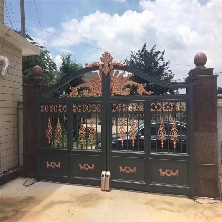 铝艺大门 对开门 别墅庭院小区推拉门 农村双开门 电动铝合金围墙门