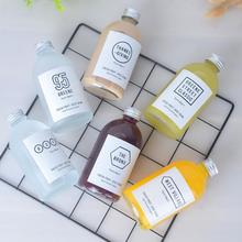 【厂家直供】旭淼批发_270ml极简玻璃果汁瓶_奶茶店蒙砂饮料玻璃瓶_350ml可定制铝盖果酒瓶