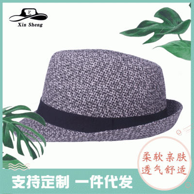 定制创意款织麻绳小礼帽爵士帽男英伦小礼帽色遮阳帽卷边巴拿马草帽