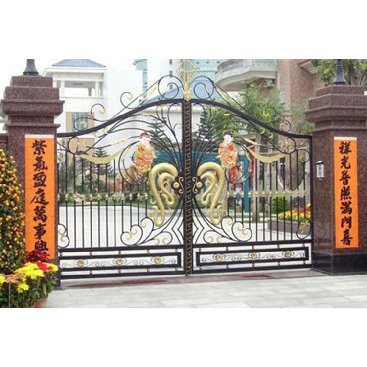 领美  别墅铁艺大门 防盗双开门 欧式铁艺门定制