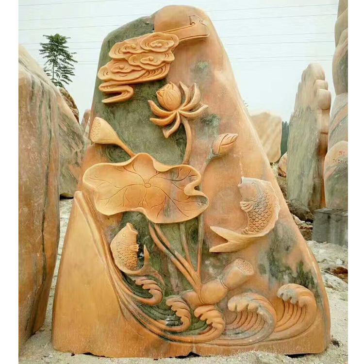 石雕晚霞红风景石雕塑假山石雕塑免费定制LOGO工厂直销草坪公园落地摆件