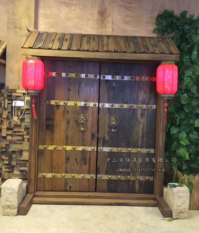 实木仿古大门定制别墅木门寺庙围墙古宅进户大门庭院双开木门