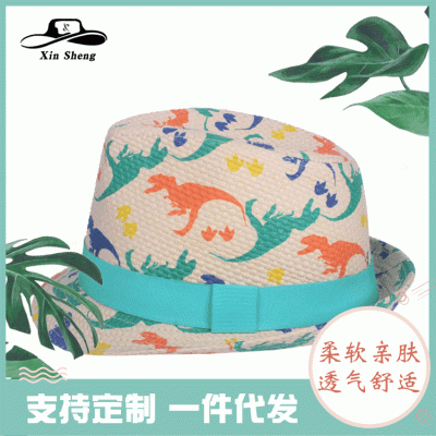 厂家长期定制出售儿童太阳帽 韩版亲子遮阳帽卷边圆顶帽翻边沙滩礼帽印花爵士帽