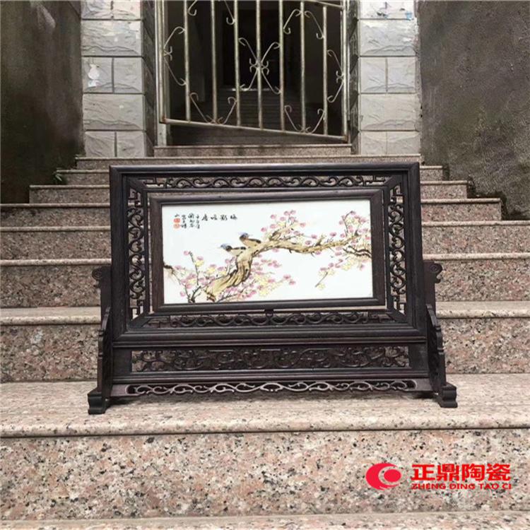 红木瓷板画屏风厂家 万里长城瓷板画屏风 鸿运当头瓷板画屏风