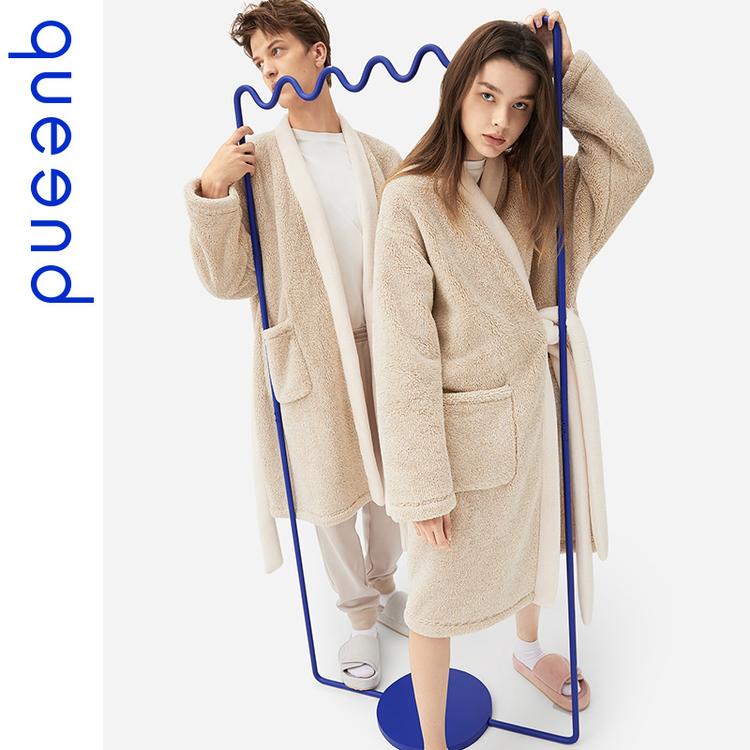淳度情侣居家服珊瑚绒长袖睡衣加绒加厚家居服秋冬季男睡袍女晨袍