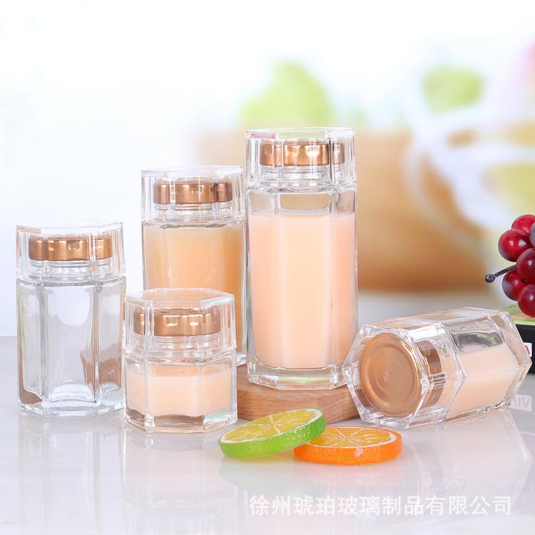 琥珀玻璃精白料玻璃瓶_150ml六棱玻璃罐蜂蜜瓶_50ml燕窝瓶加厚带盖密封果酱瓶可定制多尺寸可选