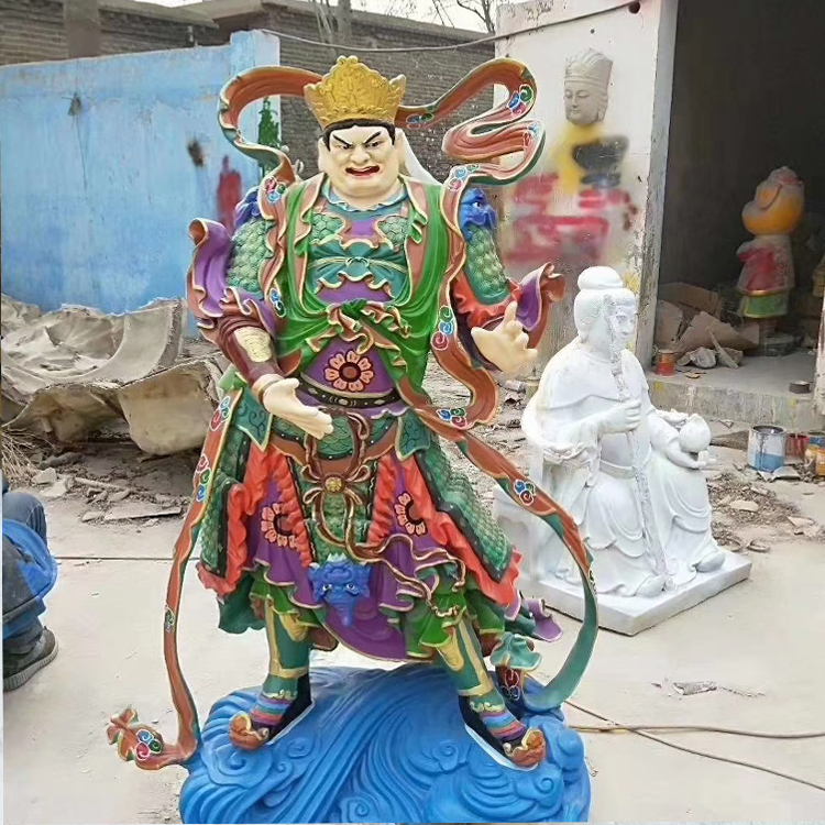 玻璃钢雕塑 玻璃钢彩绘四大天王雕塑 佛教寺院门神雕塑 图定制