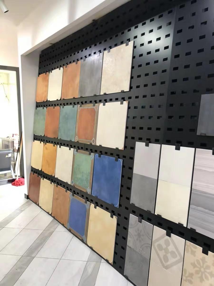 镀锌板展示架瓷砖展示架 河北联孜方孔板瓷砖展示架高清大图