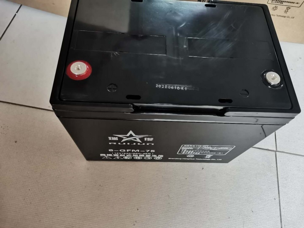 济宁梁山蓄电池12V75AH 瑞俊蓄电池6-GFM-75 阀控式免维护储能电瓶 UPS 直流屏电池