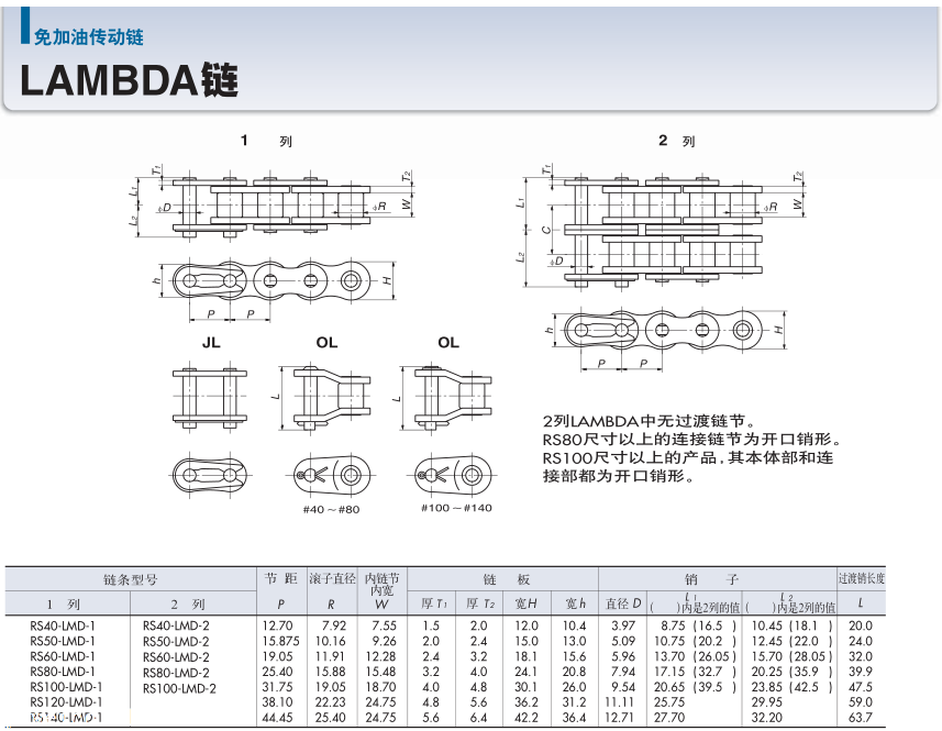 椿本免加油链条RS8LMD-1日本TSUBAKI传动链