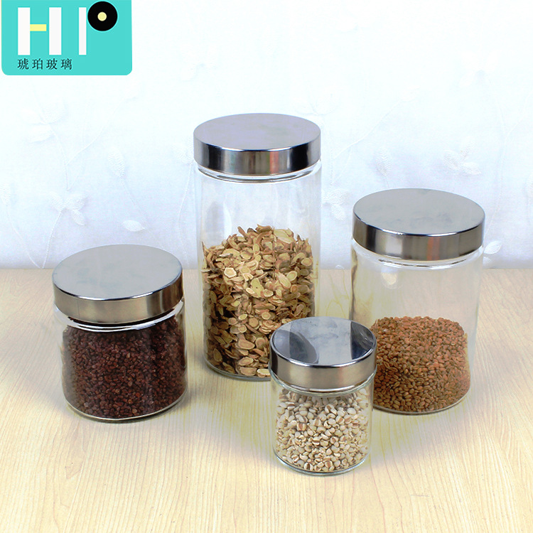 琥珀玻璃厂家批发透明玻璃密封罐400ml茶叶饼干罐2000ml大容量食品保鲜杂粮储物罐
