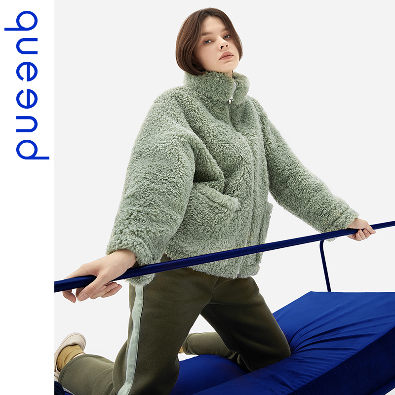 queend淳度女士加绒加厚家居服珊瑚绒冬季睡衣可外穿休闲立领居家服套装