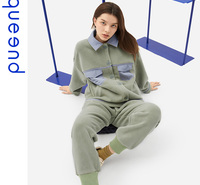 queend淳度家居服套装女秋冬季摇粒绒加厚睡衣可外穿休闲开衫加绒居家服