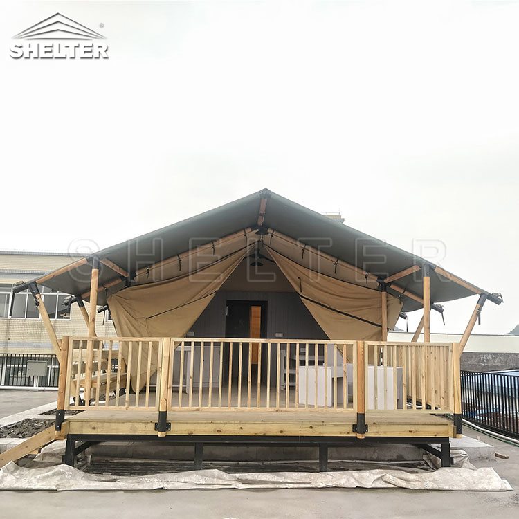 广州栖星野奢 坡顶游牧露营帐篷 钢木结构pvc篷布 安全稳固耐用