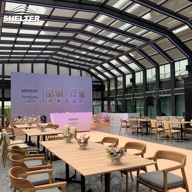 阳光房智能伸缩新型控制移动阳光房 全敞开式电动遮阳棚赛尔特品牌厂家装配式结构