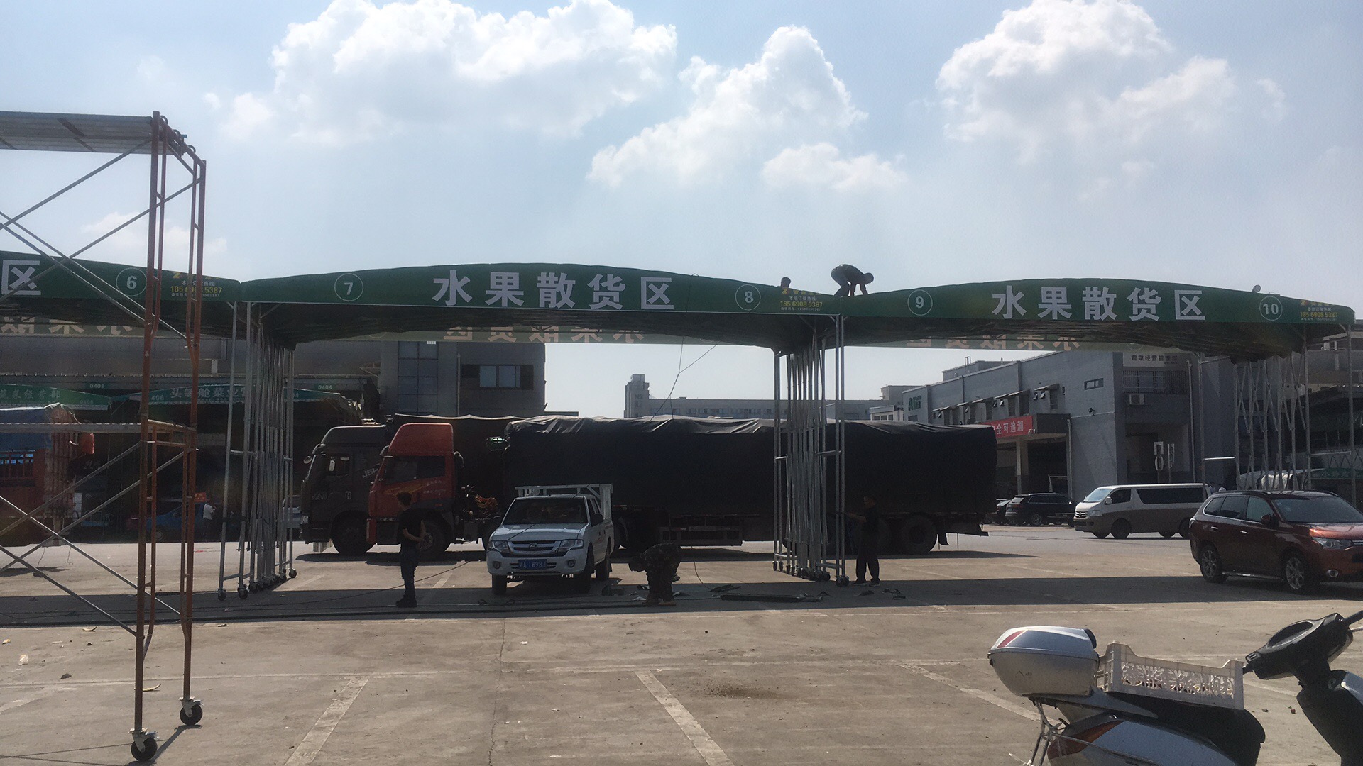 山东潍坊定制大型移动户外仓库帐篷推拉雨篷活动车棚大排档篷伸缩遮阳雨棚
