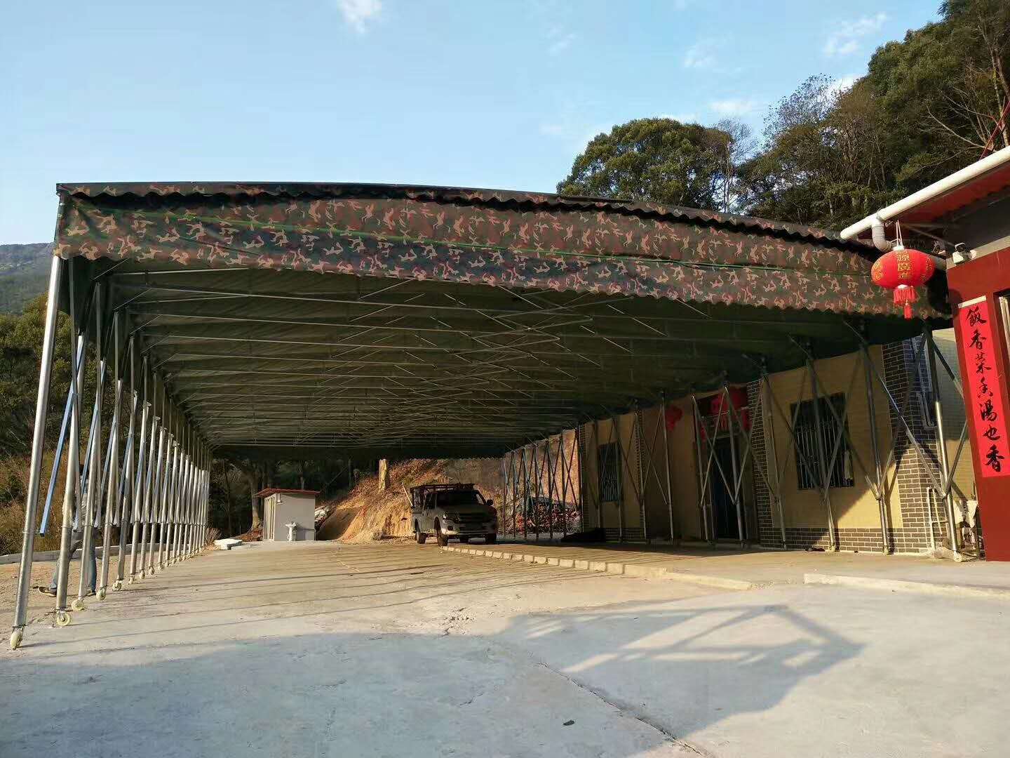 辽宁大连大型伸缩推拉活动蓬定做移动电动推拉遮阳雨棚户外移动式仓库帐篷