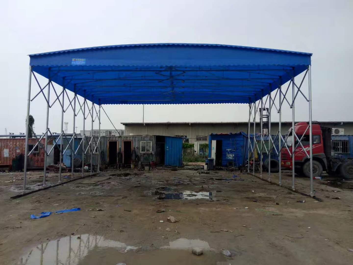 南宁推拉活动雨棚仓库停车蓝球篷大排档大型电动户外移动伸缩遮阳雨蓬